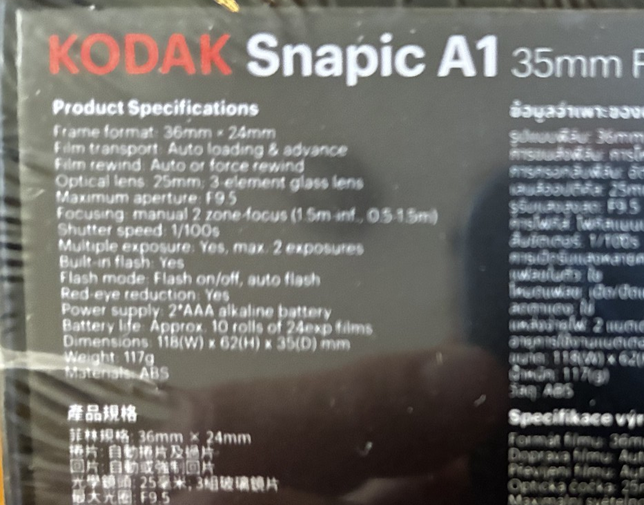 Kodak Snapic A1 35mm full-frame film camera in Rhino Gray