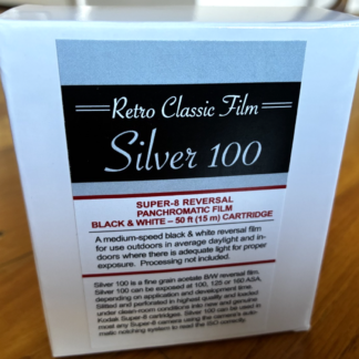Silver 100 Super 8 black and white reversal movie film, ISO 100/200, limited edition