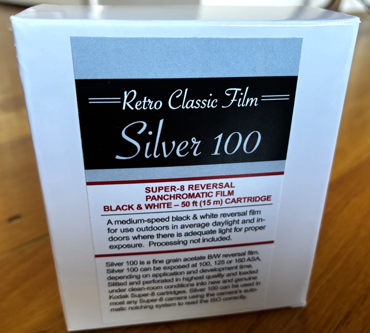 Silver 100 Super 8 black and white reversal movie film, ISO 100/200, limited edition