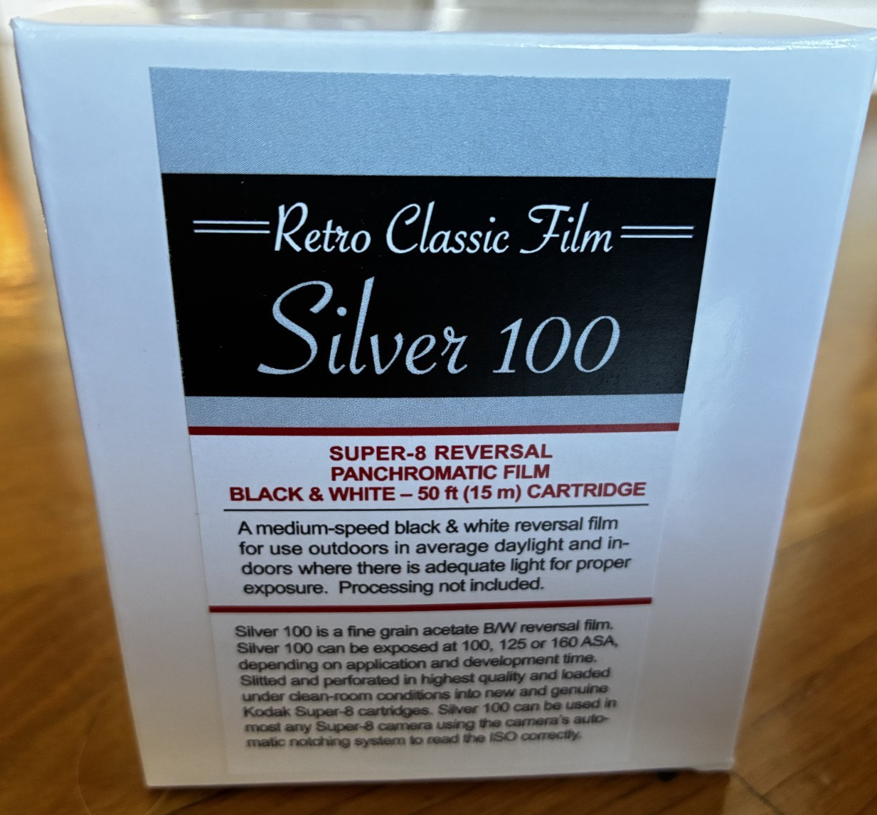 Silver 100 Super 8 black and white reversal movie film, ISO 100/200, limited edition