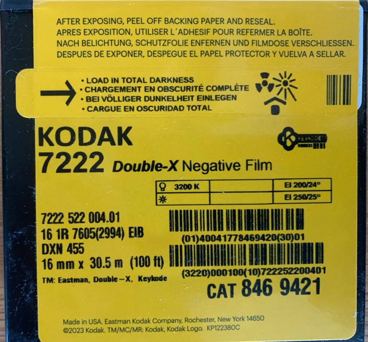 Kodak Double-X 16mm black and white negative film #7222, 100ft roll