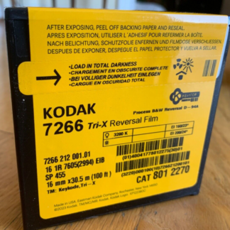 Kodak Tri-X 7266 16mm black and white reversal movie film, 100ft roll