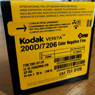 Kodak 200D 16mm Verita color negative film #7206, 100ft roll
