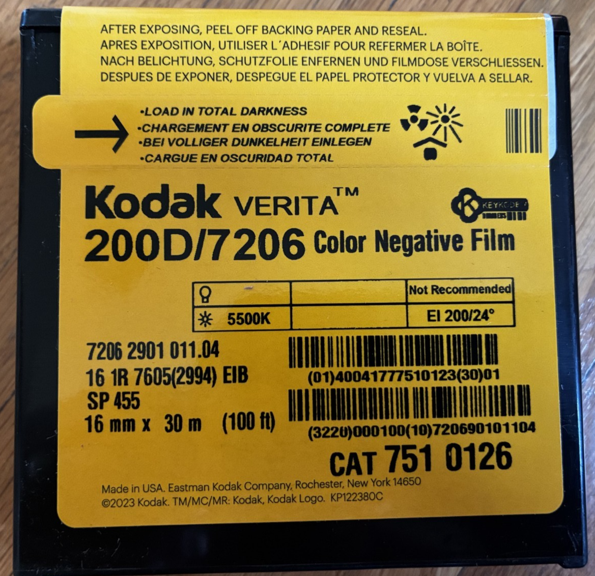 Kodak 200D 16mm Verita color negative film #7206, 100ft roll