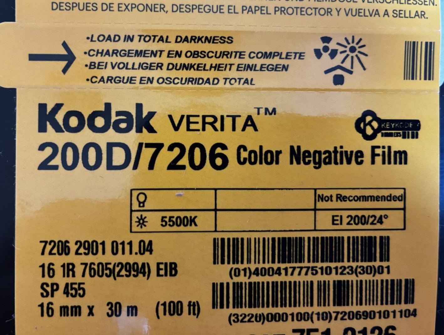 Kodak 200D 16mm Verita color negative film #7206, 100ft roll