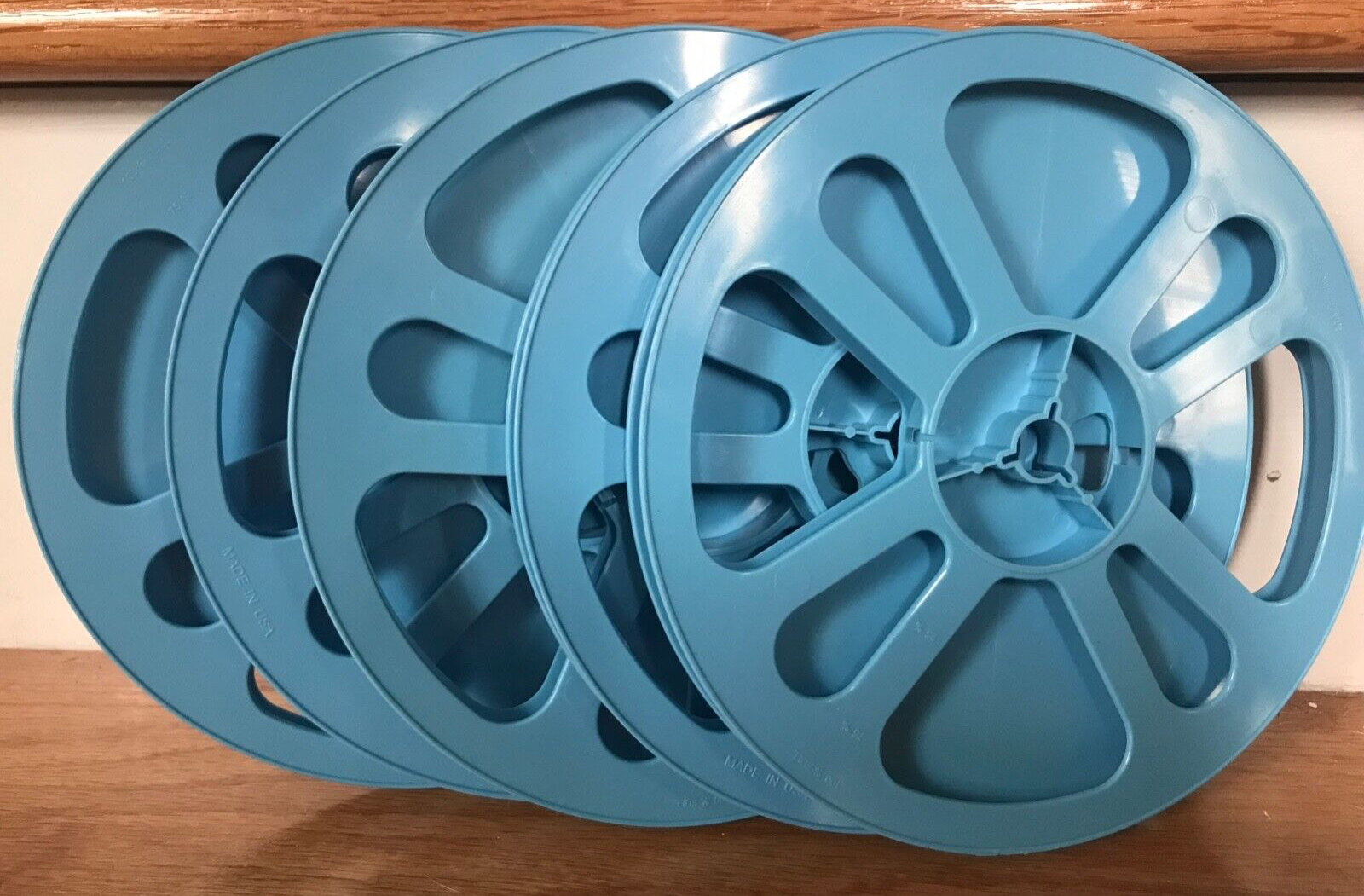 Super 8 400ft blue plastic movie film reels, pack of 5