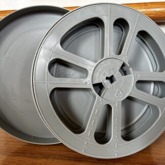 16mm 400ft grey plastic movie film reel and matching storage can, combo set