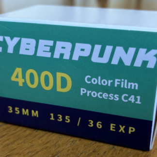 Cyberpunk 400D 35mm color negative film, 36 exposures, C-41, no remjet, Kodak Vision3 250D base