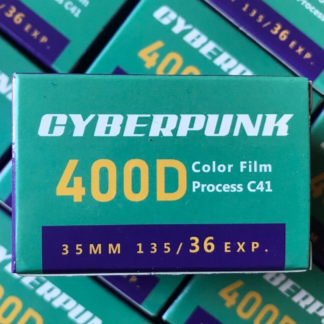 Cyberpunk 400D 35mm color negative film, 36 exposures, C-41, no remjet, Kodak Vision3 250D base