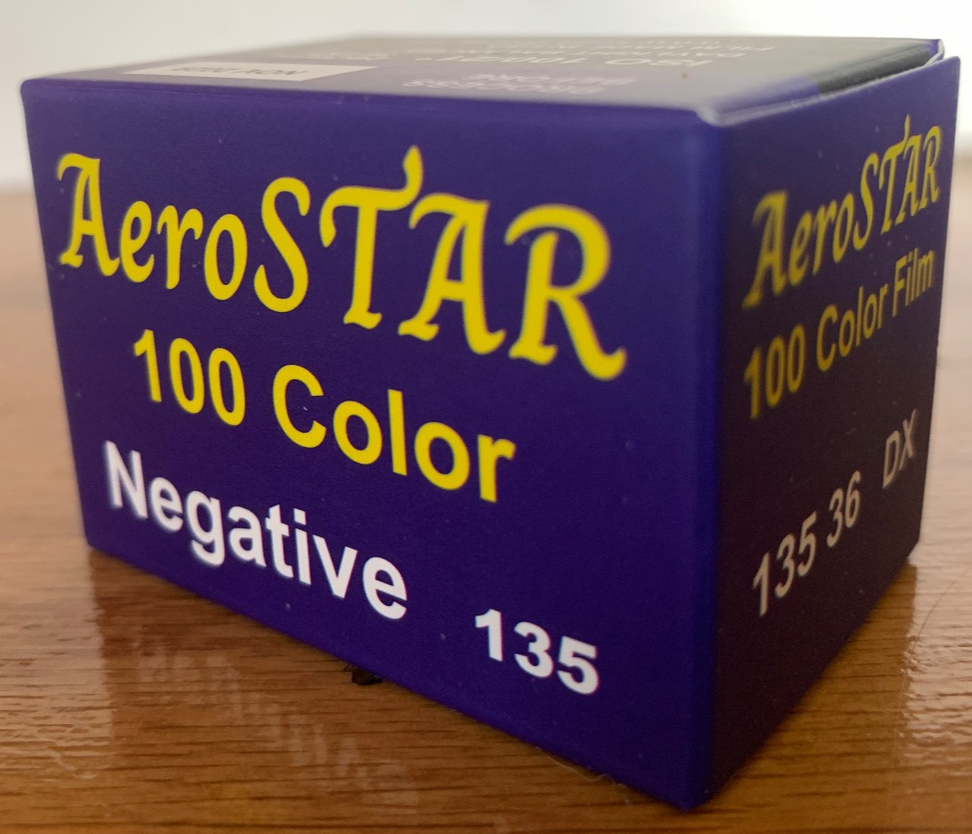 Aerostar 35mm maskless color film on Kodak Aerocolor IV base, C-41 or E-6 process