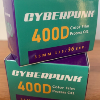 Cyberpunk 400 35mm motion picture film, 2-pack, 36 exposures, C-41, no remjet, Kodak Vision3 base